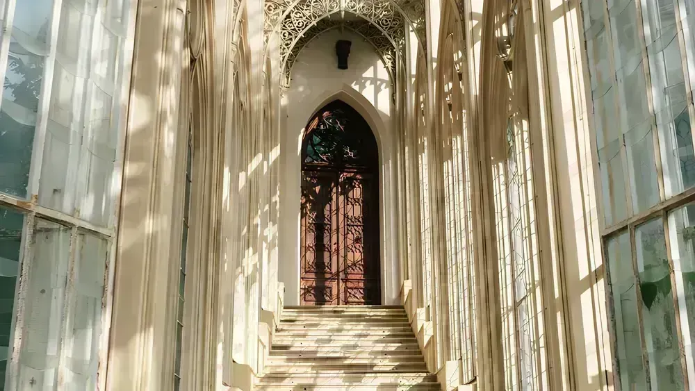 Ornate wood-carved interior of Hluboká castle