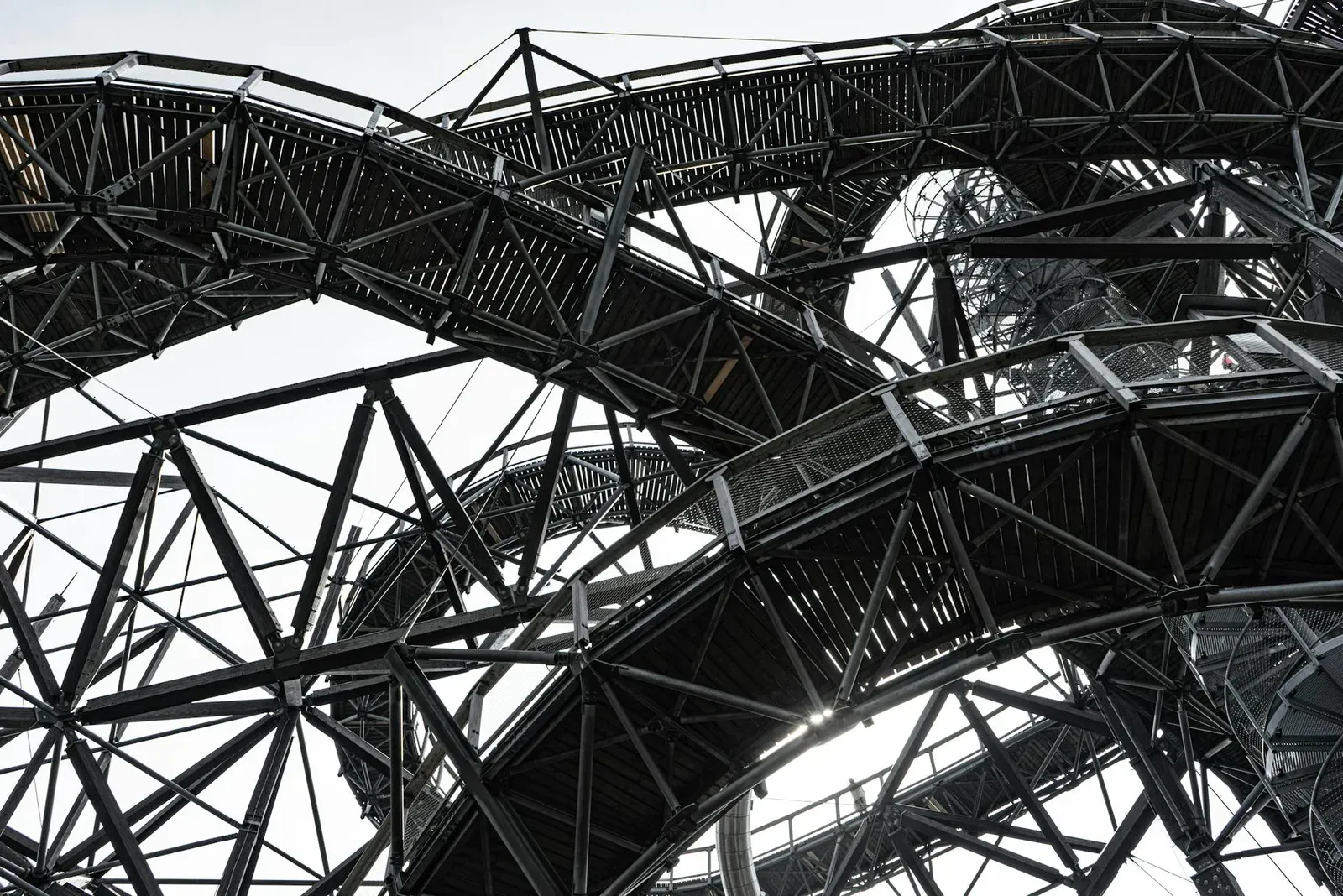 Complex steel walkway construction at Dolní Morava. Captivating architectural design in Česko.