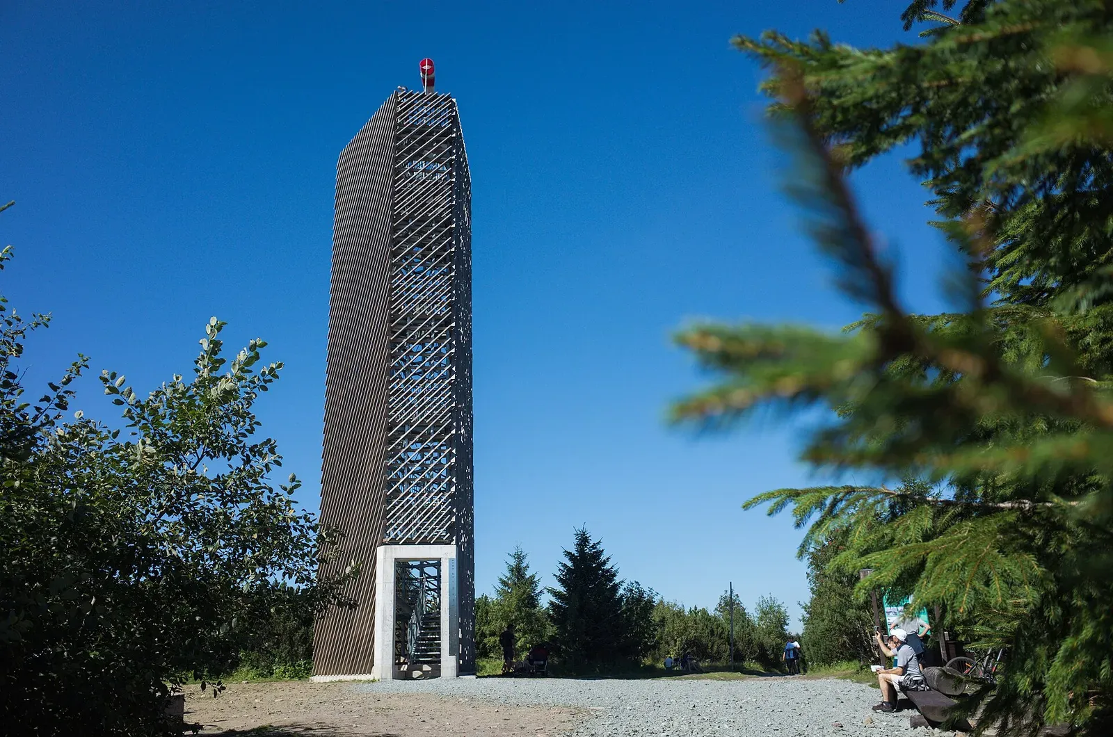 Lookout tower built in 2018 and 2019 on Velká Deštná, the highest mountain of the Orlické Mountains. Rozhledna na Velké Deštné