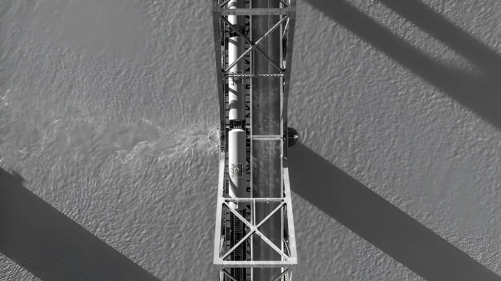 Looking down on the highway 80 bridge crossing over the Mississippi River at Vicksburg, MS, USA.